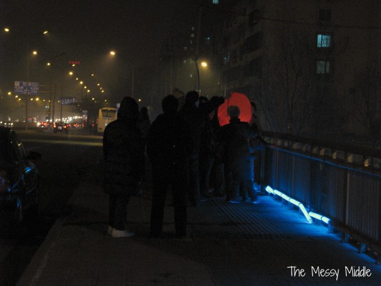 On bridge near my house, a small crowd gathered for the lighting of this lantern.